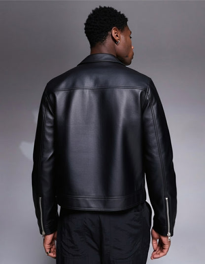 HEFNEX The Black Collared Leathery Luxe-A Bold Statement That Redefines Modern Street Elegance.