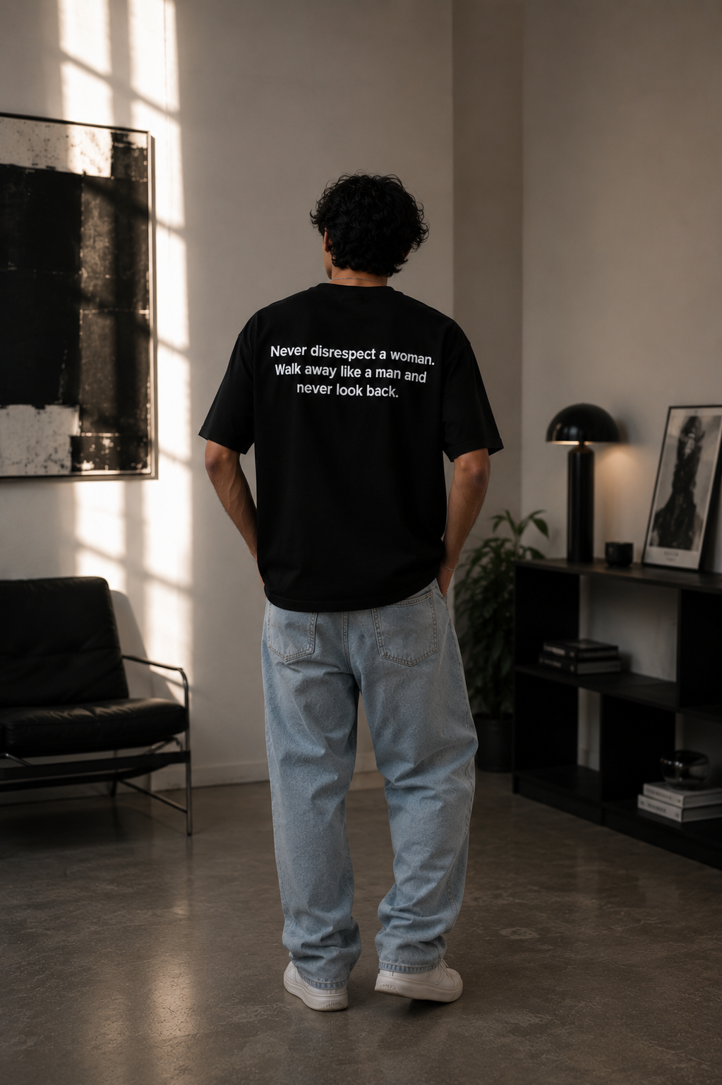 HEFNEX Regular Relaxed Fit Never Look Back Streetwear Graphic T-Shirt - Quote with Typography Design