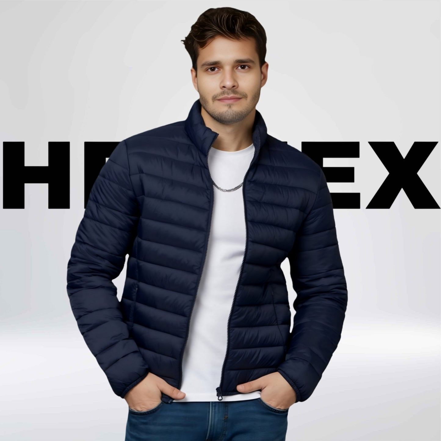 HEFNEX Blue Men's Lightweight Quilted Puffer Jacket with a Sleek Design and Warm Insulation