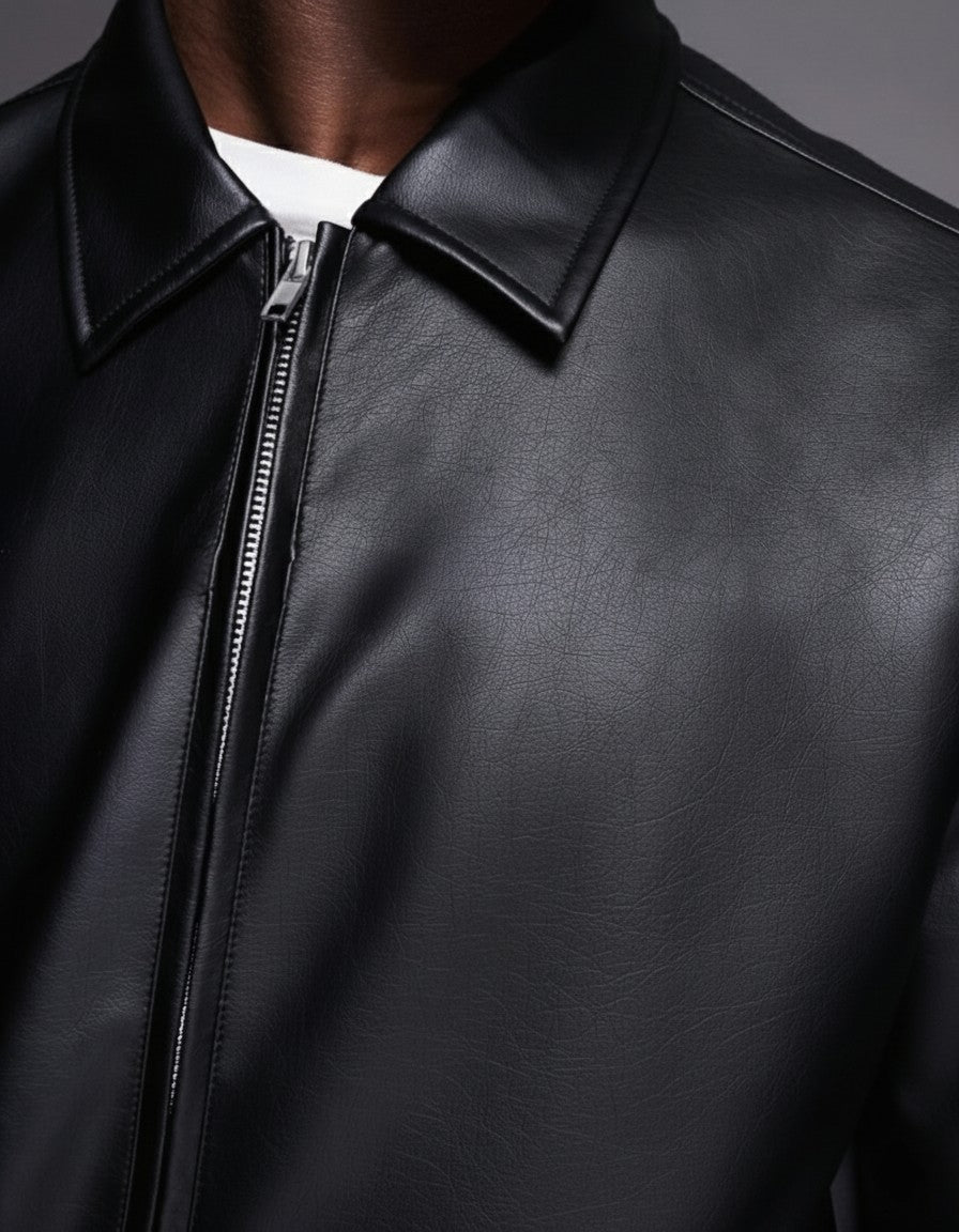 HEFNEX The Black Collared Leathery Luxe-A Bold Statement That Redefines Modern Street Elegance.