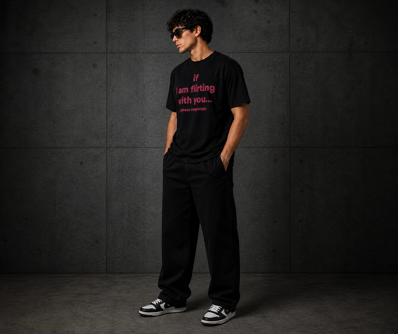 HEFNEX Men’s Casual Printed T-Shirt – Flirting Quote Design | Regular Fit Black Tee