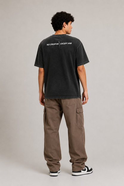 HEFNEX| No Creator Except Him| Arabic Calligraphy Faith Tee – Black Spiritual Streetwear Essential