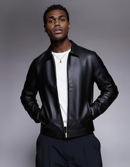 HEFNEX The Black Collared Leathery Luxe-A Bold Statement That Redefines Modern Street Elegance.